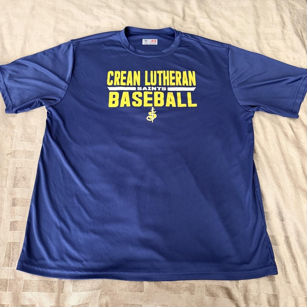 Crean Lutheran Saints Baseball Shirt Mens XL Blue A4 Christian Team Tee Athletic